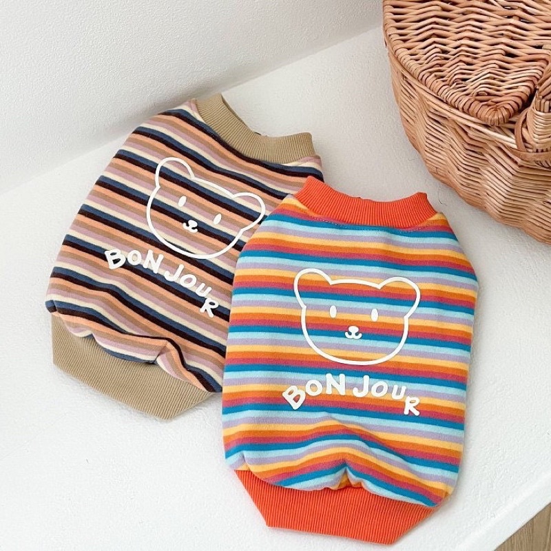 Bon Jour bear stripe top