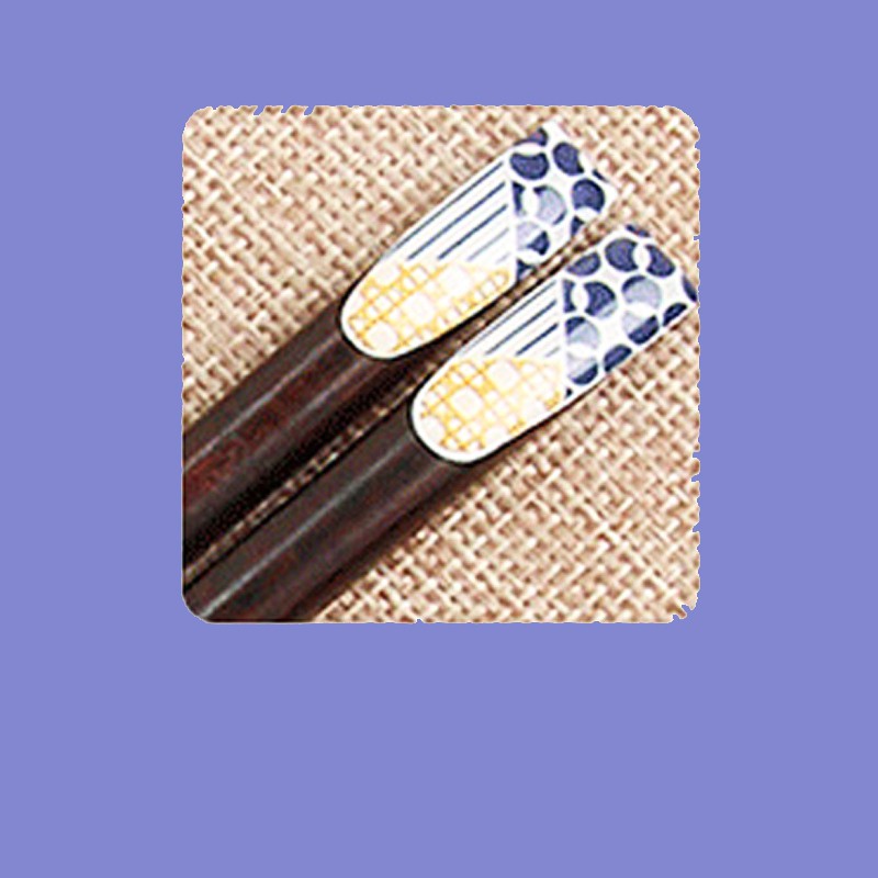 Sumpit makan kayu hitam motif artistik premium jepang awet unik premium tebal | MENDEKOR Tima-Ujung Motif Biru