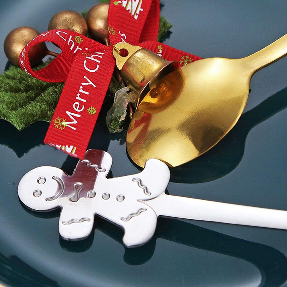 Preva 4 Pcs Sendok Natal Desserts Xmas Perlengkapan Stainless Steel Gingerbread Man Tea Scoop