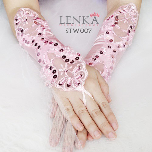 [READY STOCK] AKSESORIS PERNIKAHAN SARUNG TANGAN BROKAT PINK WANITA STW007