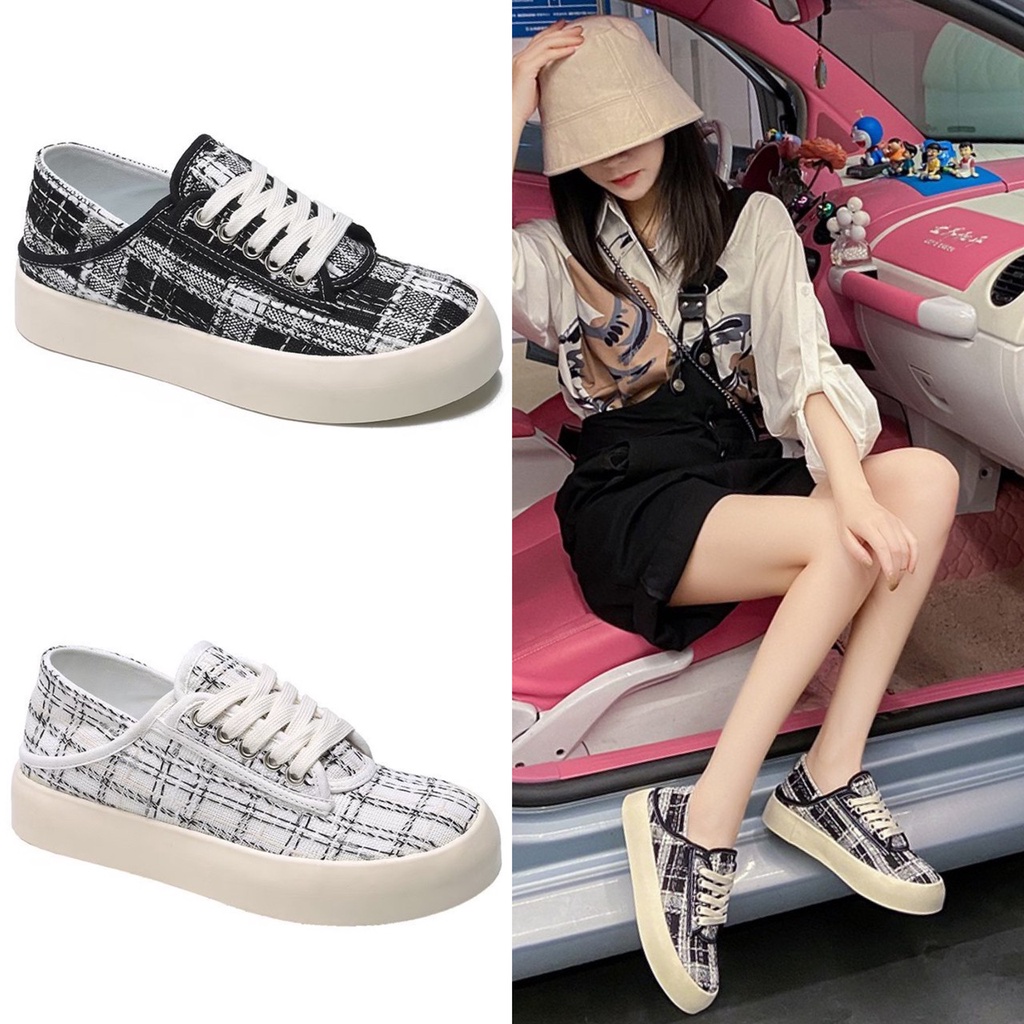 AVANCEID 1929 Sepatu Sneakers Wanita Tali Hitam Putih Import