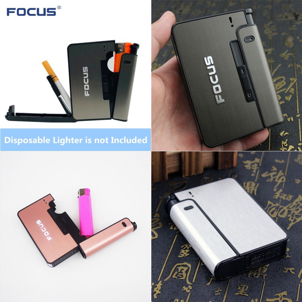 Kotak Rokok Fashion Bungkus Metal Case with Lighter Korek Api Slot Firetric