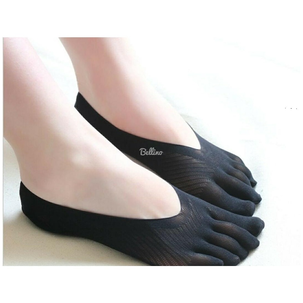 Kaos Kaki Cewek Invisible Socks Tapak Bentuk Sepatu Tipis Pori Bunga Strech 5 Jari Full Hidden Socks-3