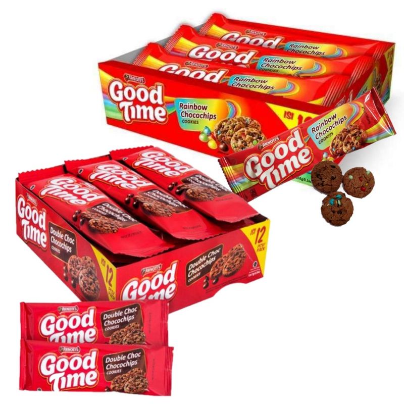 

Good Time Cookies Double Choco Rainbow Arnott's Cemilan Biskuit Kukis Kue Kering Coklat Original Eceran Per Pcs Harga Satuan Murah Enak