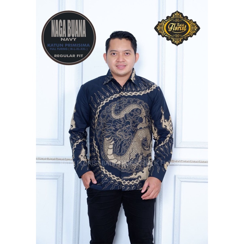 baju batik pria lengan panjang modern S M L XL XXL BAJU PREMIUM KEKINIAN BATIK SOLO MURAH NAGA NAVY