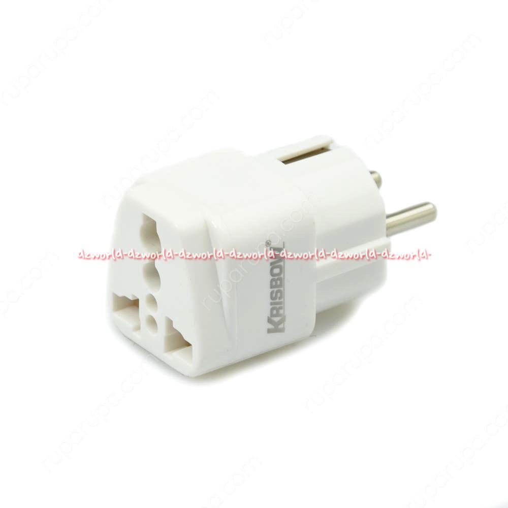 Krisbow Steker Arde Adaptor Travel Tanpa Switch Tanpa Tombol Merah Putih White Ground Plug Travel Adapter Alat Sambung Pencocok yang Dipasang Pada Ujung Kabel Listrik Colokan