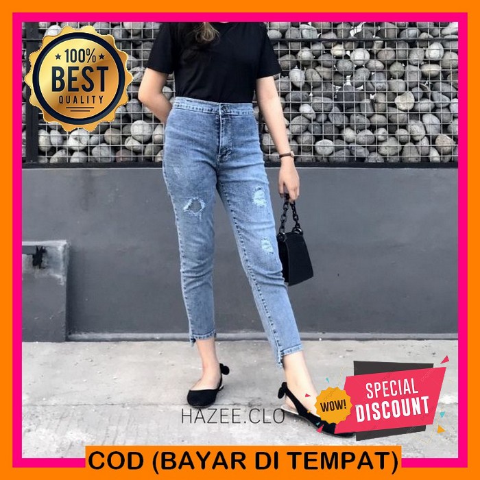 High Waist Long Back Tulang Soft Jeans Street | Celana Panjang Pe VG162 Celana Jeans Wanita Sobek Hw