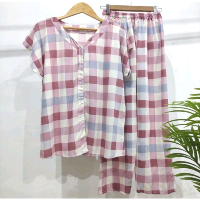 PIYAMA KANCING HITS NON KERAH/ PIYAMA V-NECK/ PIYAMA BUSUI / BAJU PIYAMA