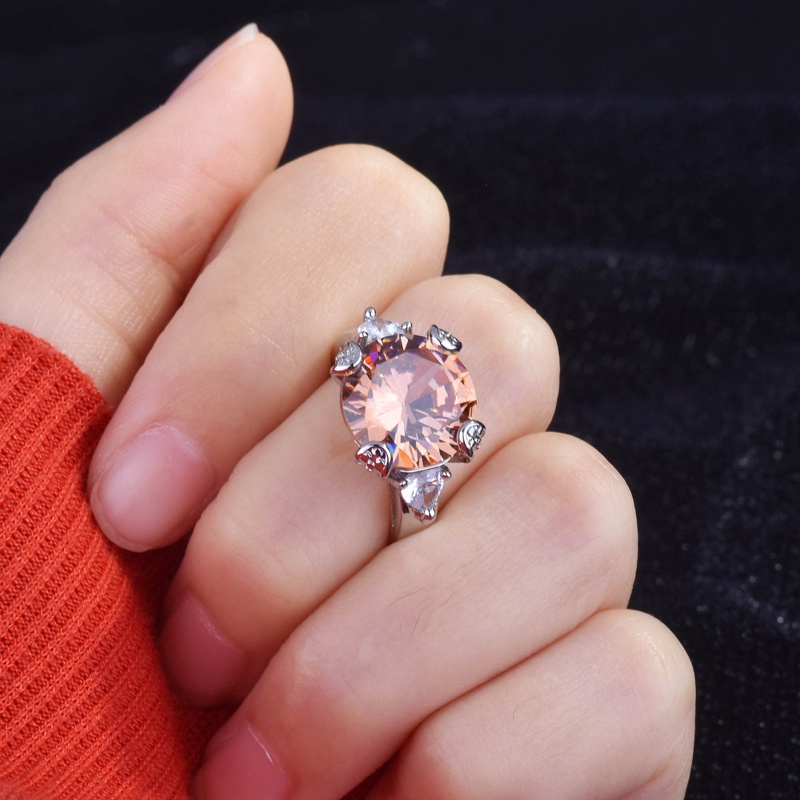 Fancyqube Cincin 925 Silver Bentuk Bulat Aksen Zircon Champagne Untuk Wanita