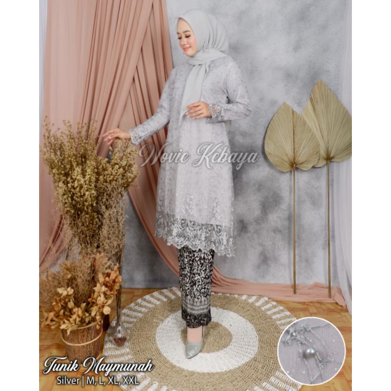 (COD) KIRANAOL - SETELAN KEBAYA MODERN - SET KEBAYA TUNIK TILLE MODERN - BAJU KEBAYA MODERN - KEBAYA WISUDA - ATASAN KEBAYA BRUKAT - BAJU KEBAYA BRUKAT - KEBAYA BROKAT - KEBAYA TILLE - KEBAYA WISUDA - TUNIK TILLE - KEBAYA TUNIK-KEBAYA MODERN BY KIRANAOL-Silver