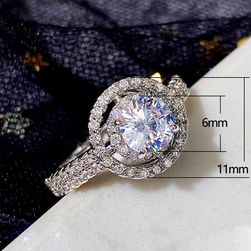 Cincin Bentuk Bulat Aksen Cubic Zirconia Untuk Wanita