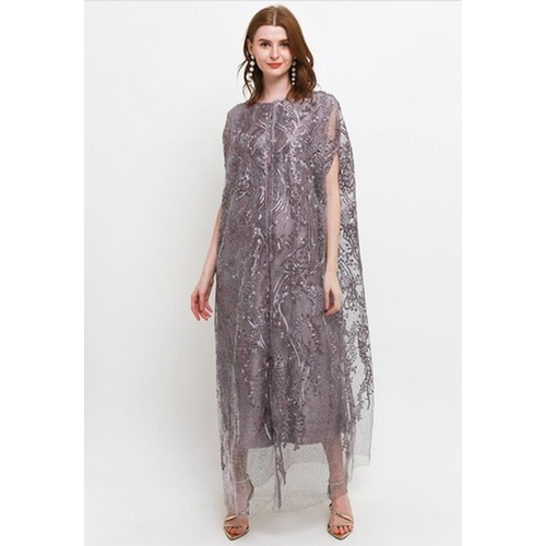 ICONS 2 TONE EMB SILVER STRIPES LONG CARDIGAN W/ SEPARATE SLEEVELESS LONG DRESS LEBARAN MODERN MEWAH FASHION WANITA MUSLIM TNIC0609BB/0422