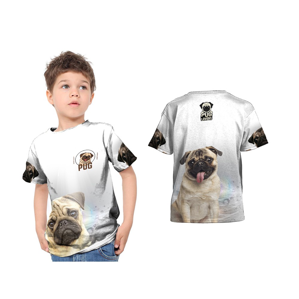 BISA COD  KAOS BAJU T-SHIRT ANAK / KAOS KARAKTER ANAK PUG DOG LOVERS ANJING CUSTOM FULLPRINT