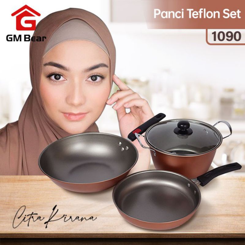 Panci Set Wajan Penggorengan Teflon Set isi 3 Pcs - Set Panci Teflon
