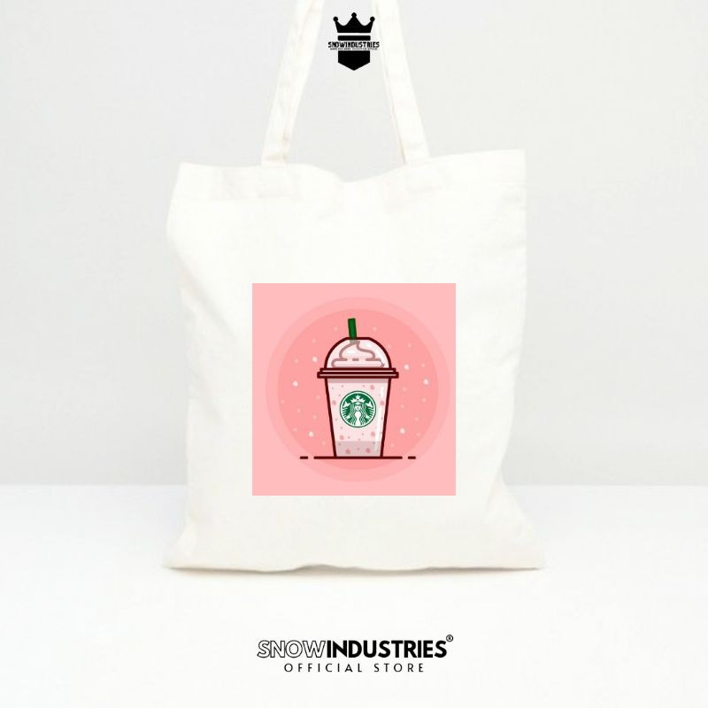 Tote Bag Wanita Pria Kanvas Baby Premium Pink Latte Starbuck