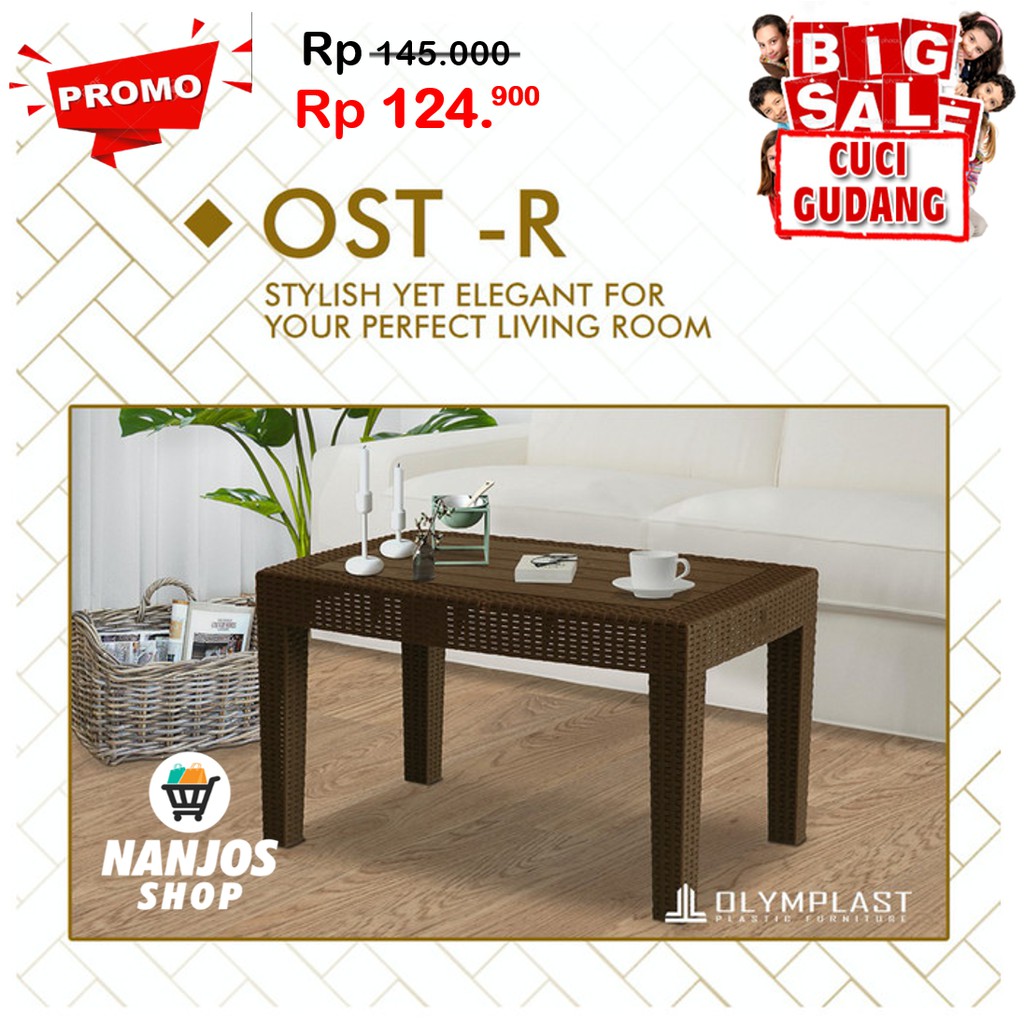 [FREE ONGKIR &amp; BISA COD] Olymplast Meja Panjang / Meja Teras Tamu / Meja Anyaman Rotan OST - R