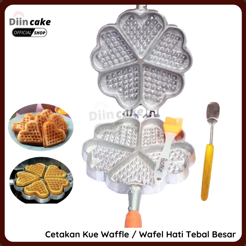 Cetakan Kue Waffle / Wafel Bentuk Hati Besar 7,5 cm Tebal Bonus Sutil Kue Dan Kuas Kue Silikon