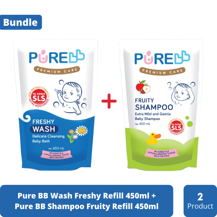 Jual Pure Baby Wash 2in1 & Shampoo 450ml Refill Paket Mandi Sabun ...