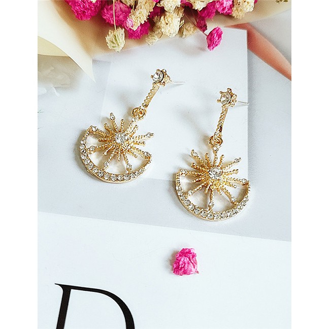 LRC Anting Tusuk Fashion Yellow Star Moon Earrings With Diamonds D64437