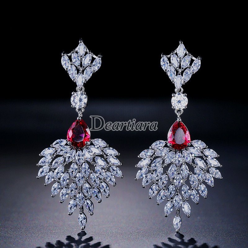 Anting Gantung Panjang Model Tetesan Air Dengan Batu Zircon Warna Emas Putih Untuk Wanita