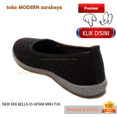 Sepatu wanita casual slip on flat kain NEW ERA BELLA 05 HITAM MRH TUA