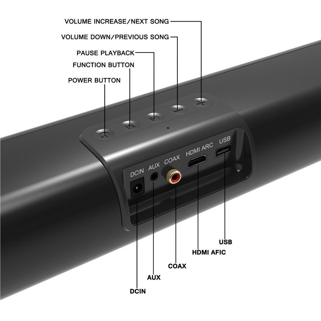 Soundbar Active Speaker Bluetooth Built-in EQ Audio - S20-Short - Black