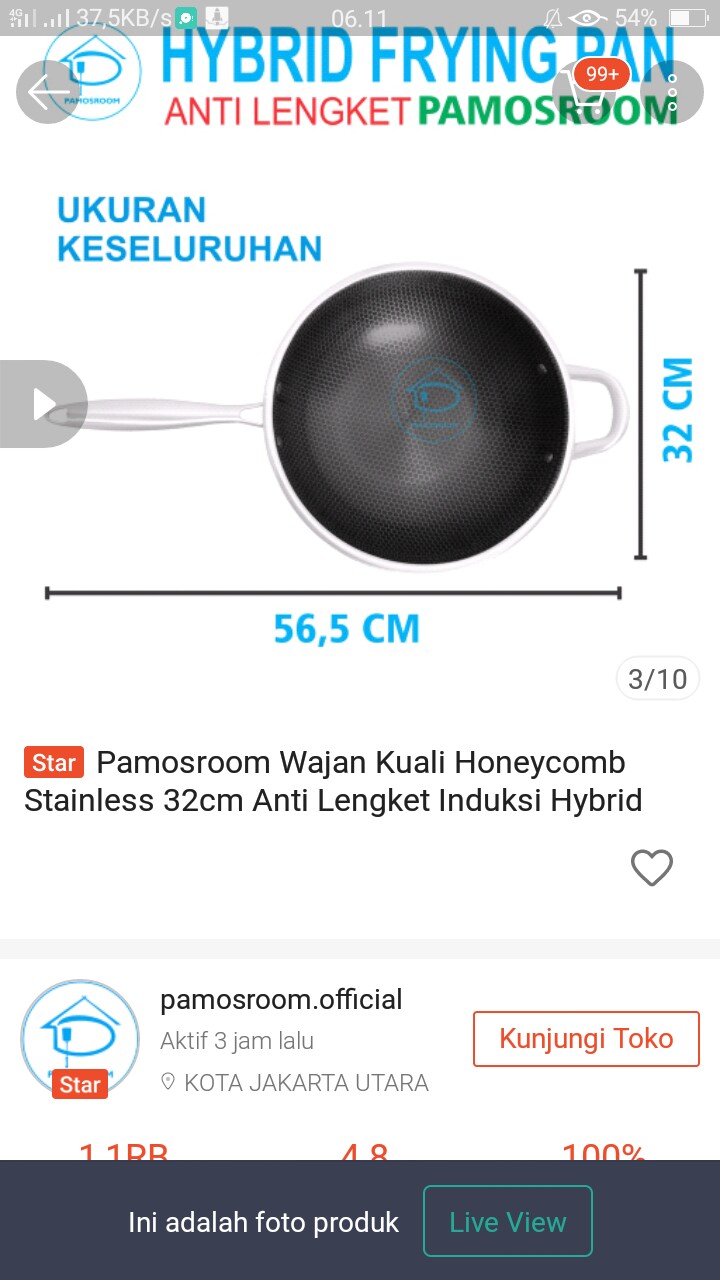 Pamosroom Wajan Kuali Honeycomb Stainless 32cm Anti Lengket Induksi Hybrid Non Stick Pfoa Free