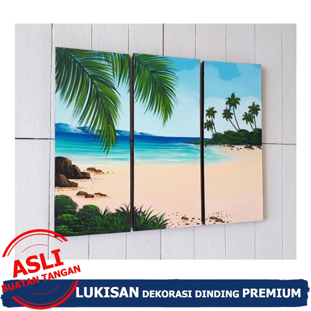 HIASAN RUMAH - LUKISAN PEMANDANGAN PANTAI LUKISAN DINDING RUANG TAMU KANVAS ABSTRAK WAJAH MINIMALIS