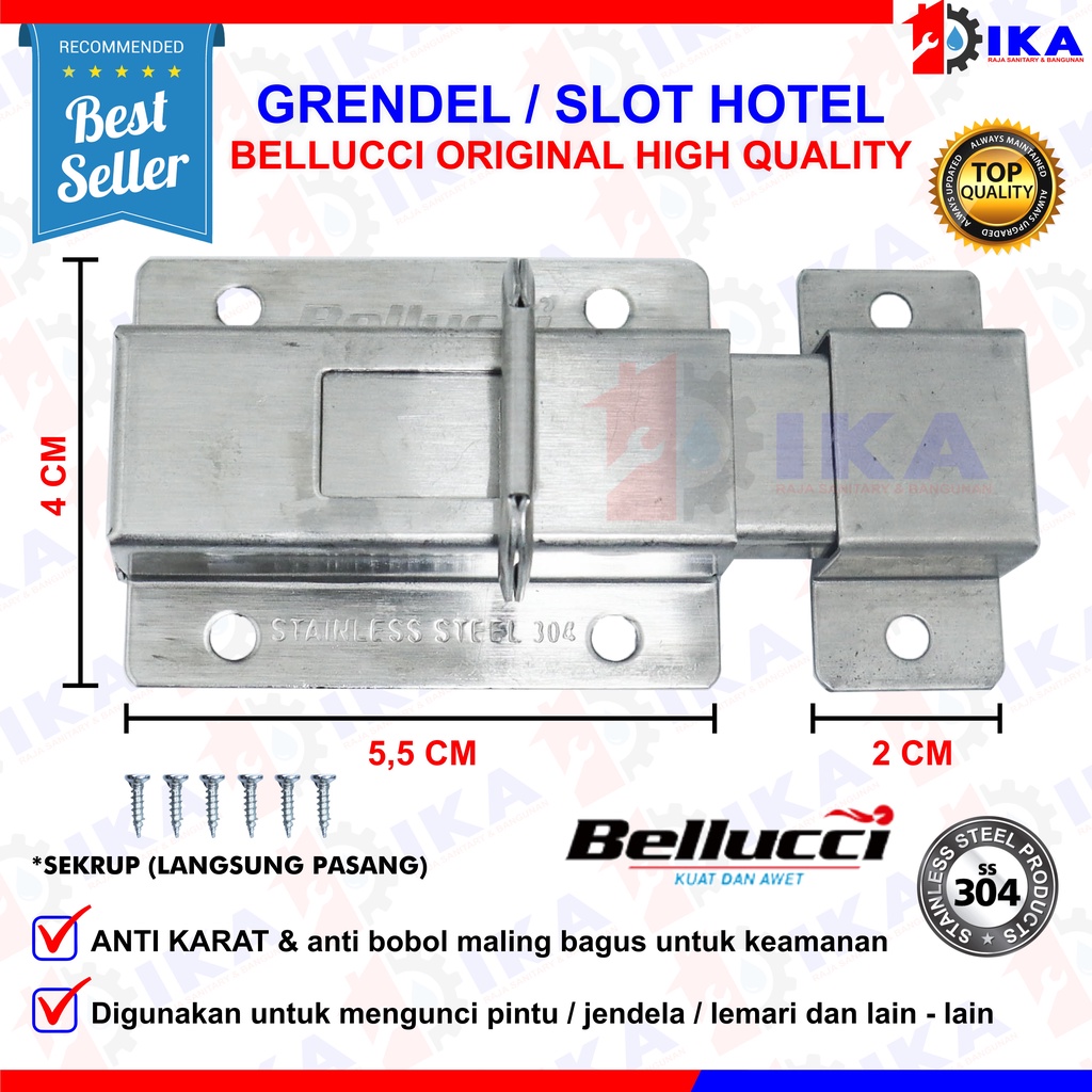 GRENDEL JUMBO SOLIGEN 2&quot; RL STAINLESS STEEL l Barel Bolt grendel slot 2 inch SLG01 grendel kunci pintu jendela slot warna silver dan coklat