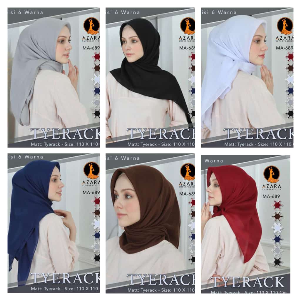 SEGI EMPAT TYERACK AZARA POLOS SEGIEMPAT KERUDUNG TERBARU TEPI JAHIT 110 X 110 HARGA GROSIR