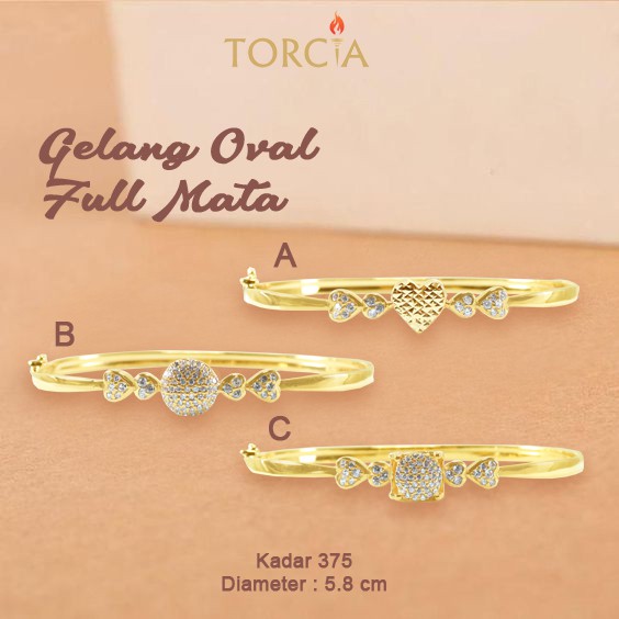 Gelang Oval Emas Asli Full Mata Kadar 375 Torcia