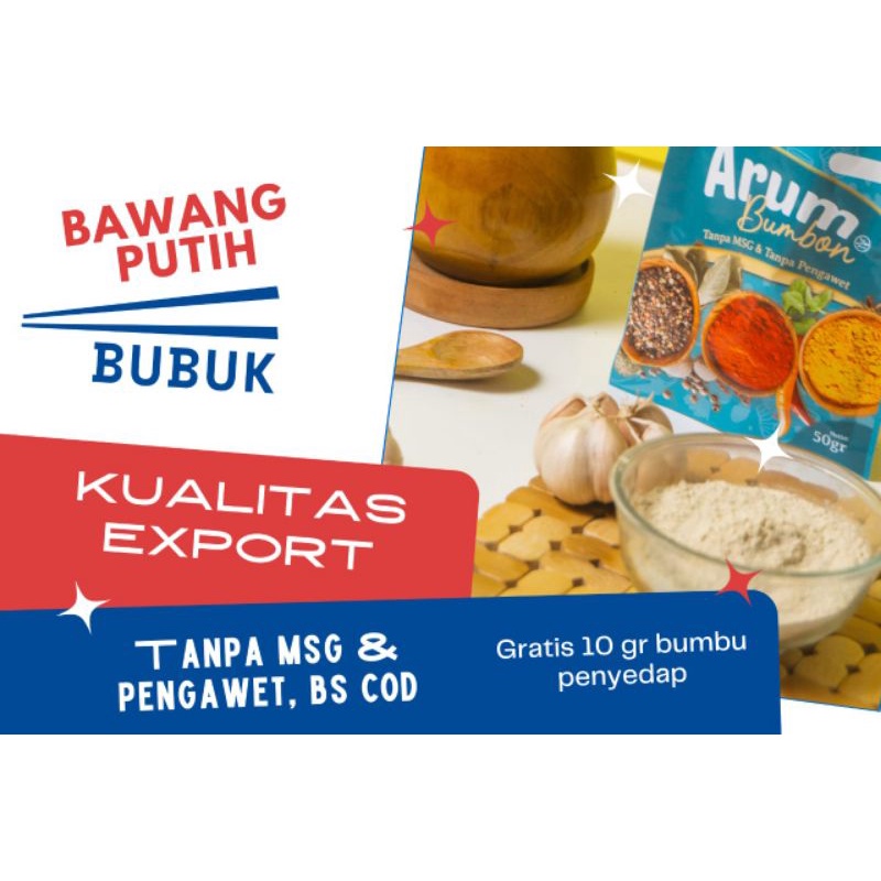 

bumbu rempah BAWANG PUTIH bubuk/ Garlic Powder "Arum Bumbon" (Non Msg & Pengawet)
