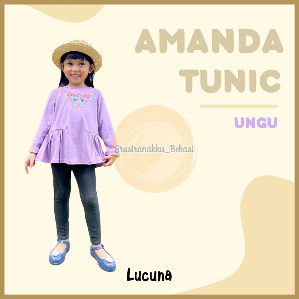 Tunik Anak Amanda Long Tee Lucuna Warna Ungu Size 1-5 Tahun