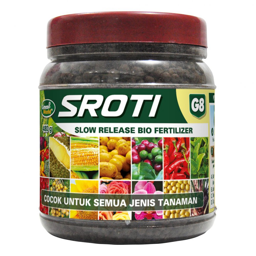 Pupuk Organik Slow Release SROTI G8 - Cocok Untuk Semua Jenis Tanaman - Slow Release Bio Fertilizer - GREEN WORLD - 480 GRAM