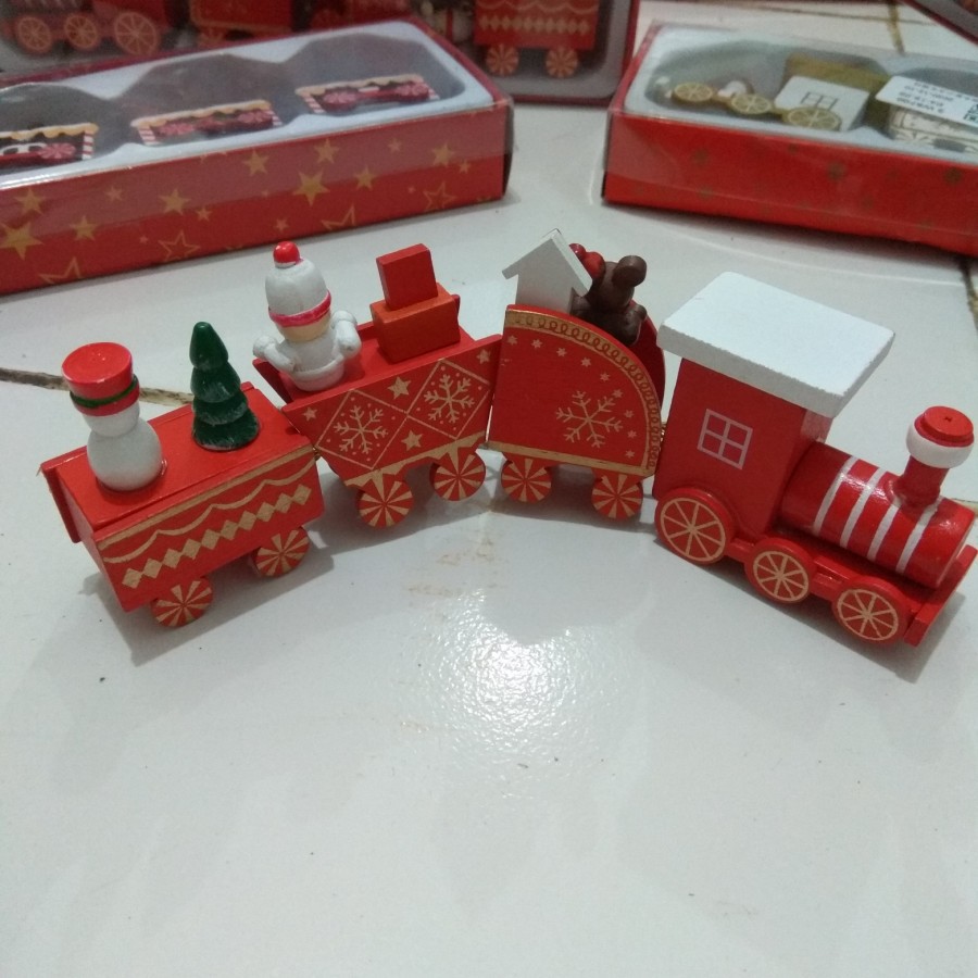 aksesoris Christmas natal kereta api kayu mini santa snowman cookies