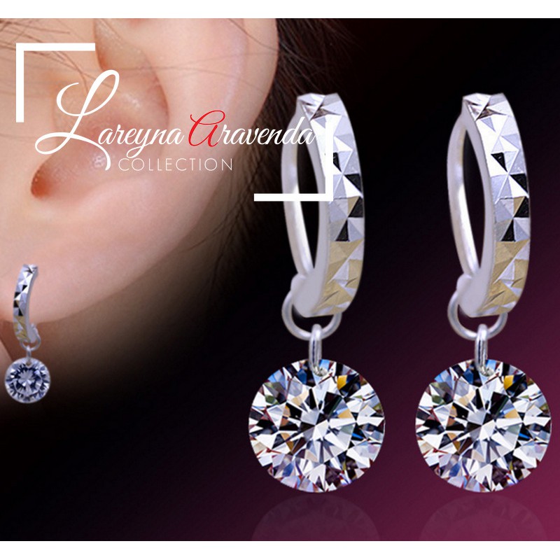 Anting Wanita Silver S925 Lapis Emas 18k Model Kristal Gantung AT049