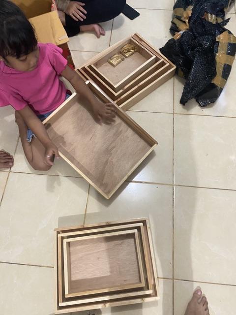 Kayu Jati Belanda Kotak Seserahan Hantaran Isi 4 Mika Warna Natural