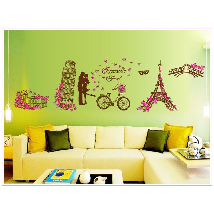 RELIZA Wall Sticker / Stiker Dinding 60X90 PARIS Eiffel ROMANTIC Pink MJ8005