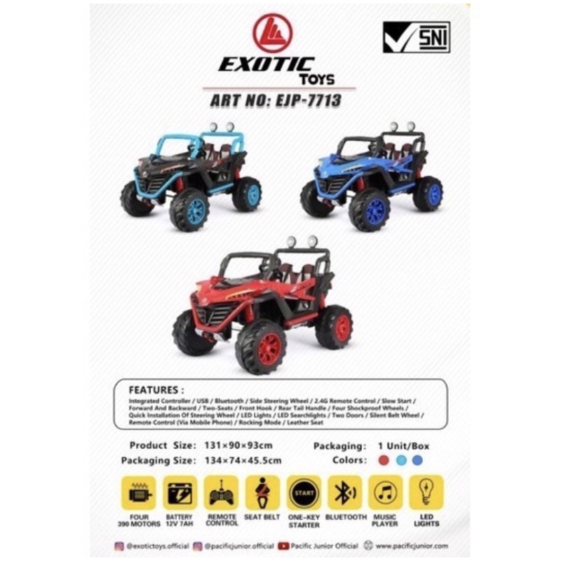 Mainan Anak mobil aki jeep utv kings excotic EJP 7713 JOK KULIT JUMBO