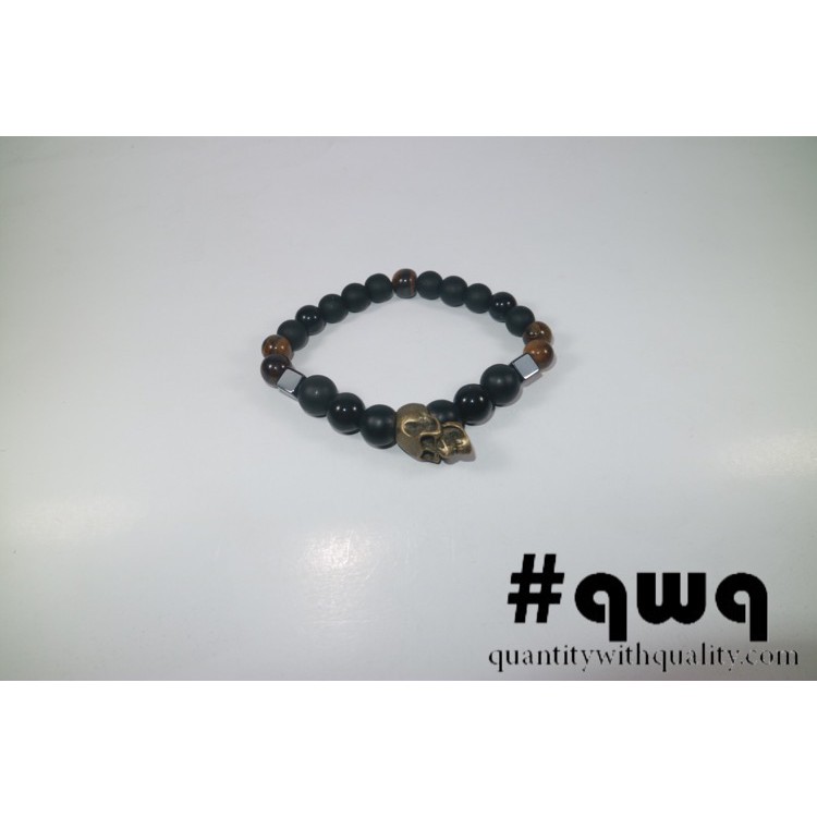 Gelang Batu Cowok pria onyx, blackstone, tiger eye and hematite skull