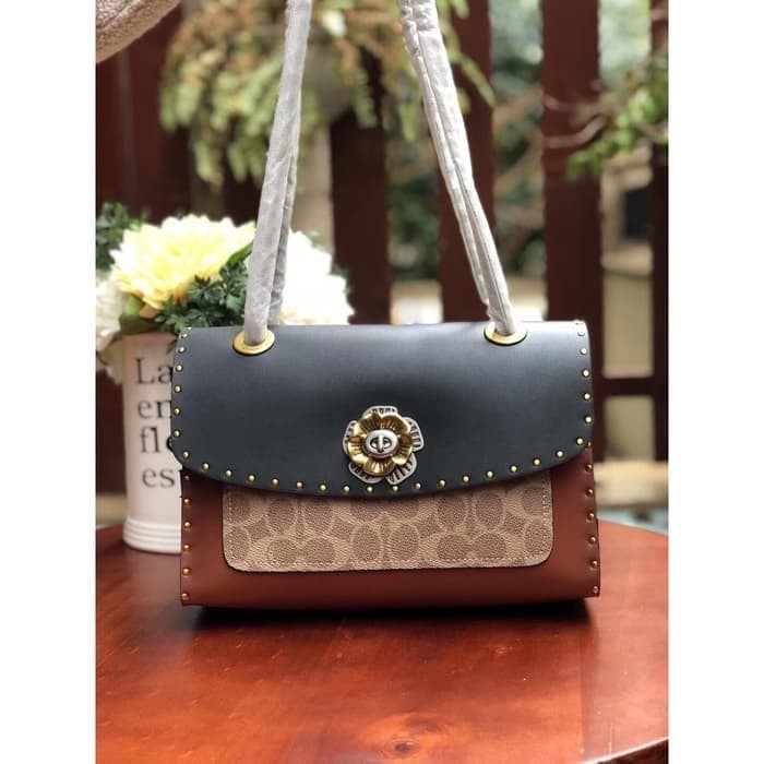 Coach Bag Parker With Rivets And Snakeskin - Tas Coach ORIGINAL Asli GUARANTEE 100%