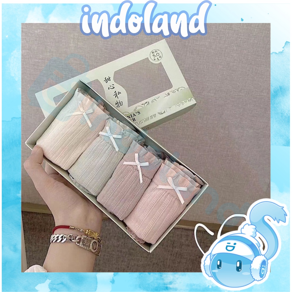 ☀ INDOLAND ☀ [Set Kotak 4pcs] Celana dalam antibakteri graphene wanita Pakaian Dalam CD Seamless B078 080