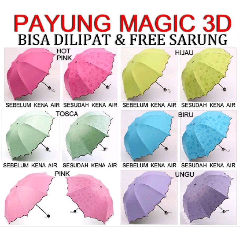 payung lipat 3D magic bisa berubah motif kena air