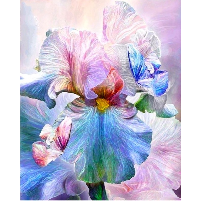 paket kristik bunga anggrek biru ungu pink cross stitch iris colorful