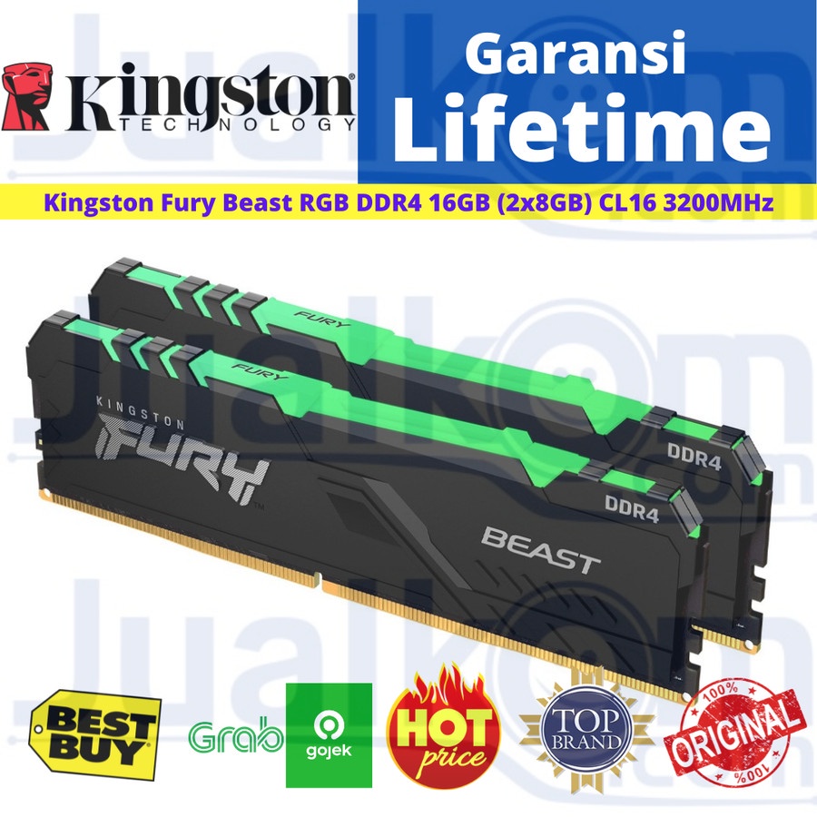 Ram Kingston DDR4 16GB (2X8GB) 3200Mhz CL 16 KF432C16BBAK2/16  FURY BEAST RGB