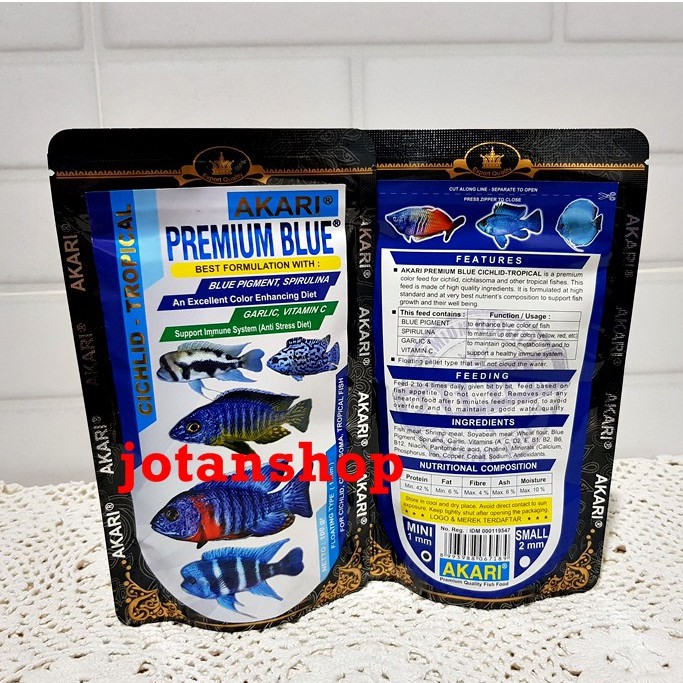 AKARI PREMIUM BLUE CICHLID Tropical ciklid ciclid biru Pelet Makanan Ikan 100gr