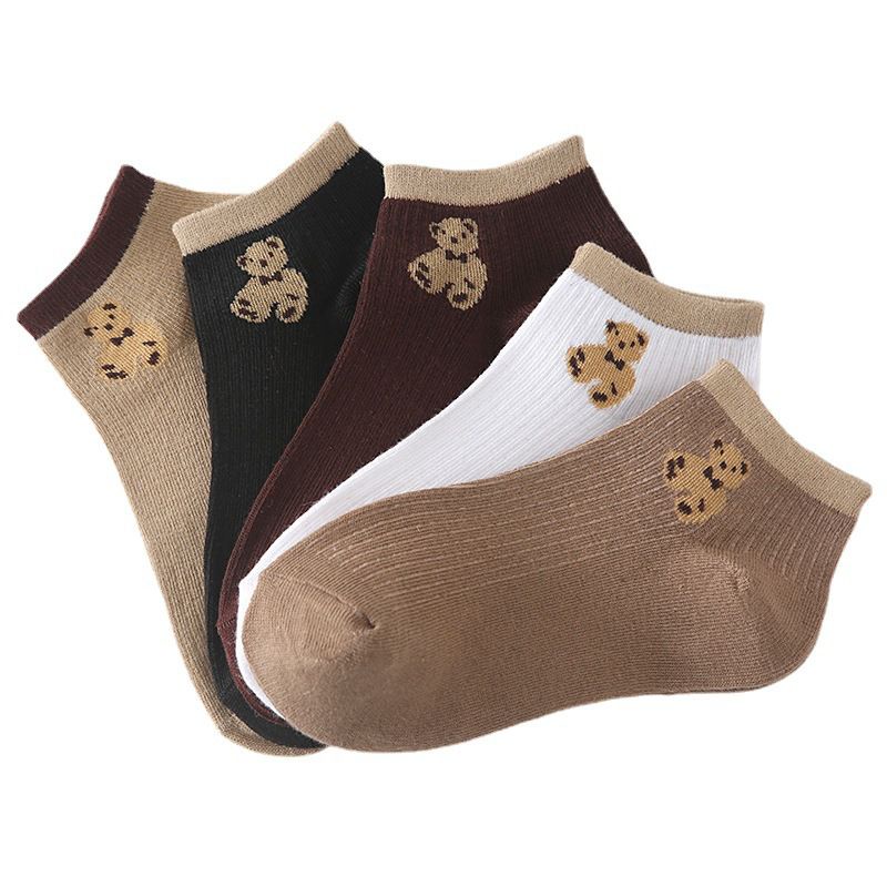 [littlecrab] Kaos Kaki Teddy Bear Pendek Coklat Hitam Putih Moka Cream Cute Bear Women Socks Kaos Kaki Beruang Lucu Berkualitas Kaos Kaki Soft Lembut High Quality Korean Style