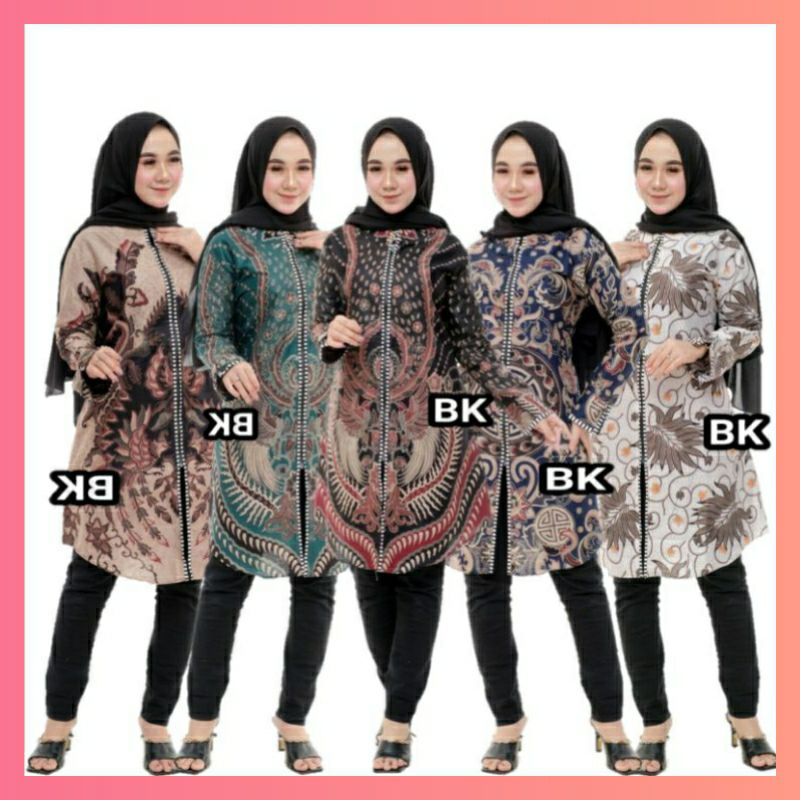 Tunik Batik Wanita Modern Terbaru JUMBO M L XL XXL Atasan Batik Wanita Seragam Kerja Murah Riskymabatik