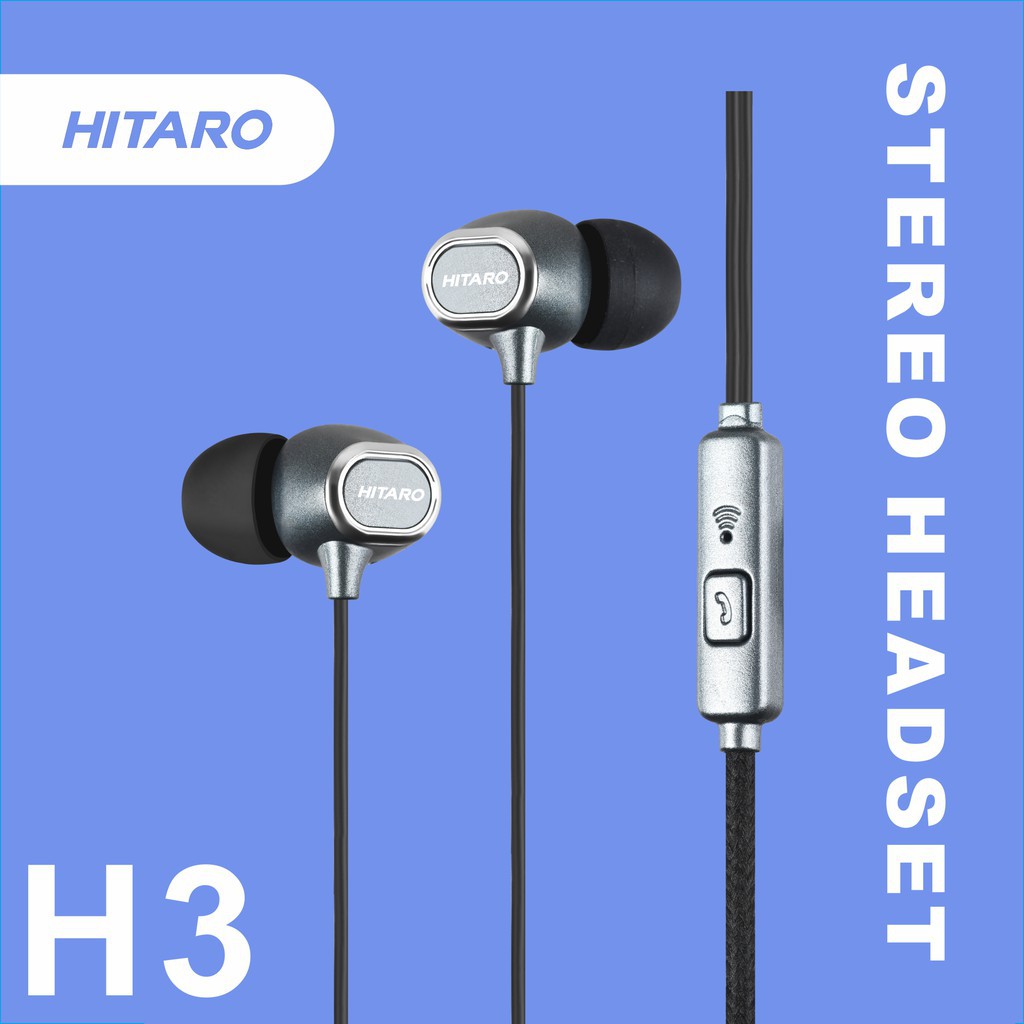 Earphone Headset Hitaro Kabel Stereo 3.5mm Dengan Mic Super Bass H3