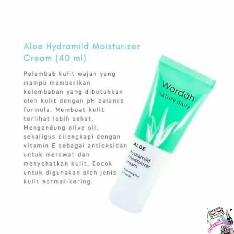 ☃Cutezz_Ching1☃Wardah Nature Daily Aloe Hydramild Moisturizer Cream 40ml - pelembab dengan olive oil